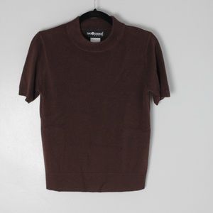 Chocolate brown mock-neck short-sleeve sweater